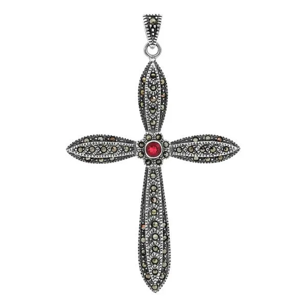Dije Cruz Plata Esterlina 925 Rodizada con Zirconia Roja para Hombre y Mujer - Imagen 1