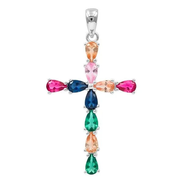 Dije Cruz Plata Esterlina 925 Zirconias Gota Multicolor - Imagen 1