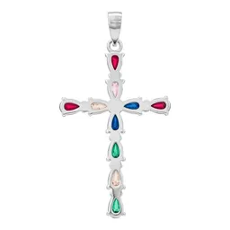 Dije Cruz Plata Esterlina 925 Zirconias Gota Multicolor - Imagen 2