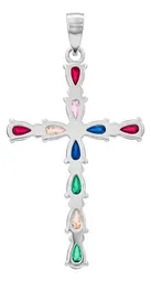 Dije Cruz Plata Esterlina 925 Zirconias Gota Multicolor - Imagen 2