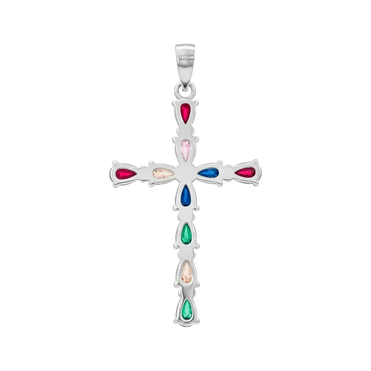 Dije Cruz Plata Esterlina 925 Zirconias Gota Multicolor - Imagen 2