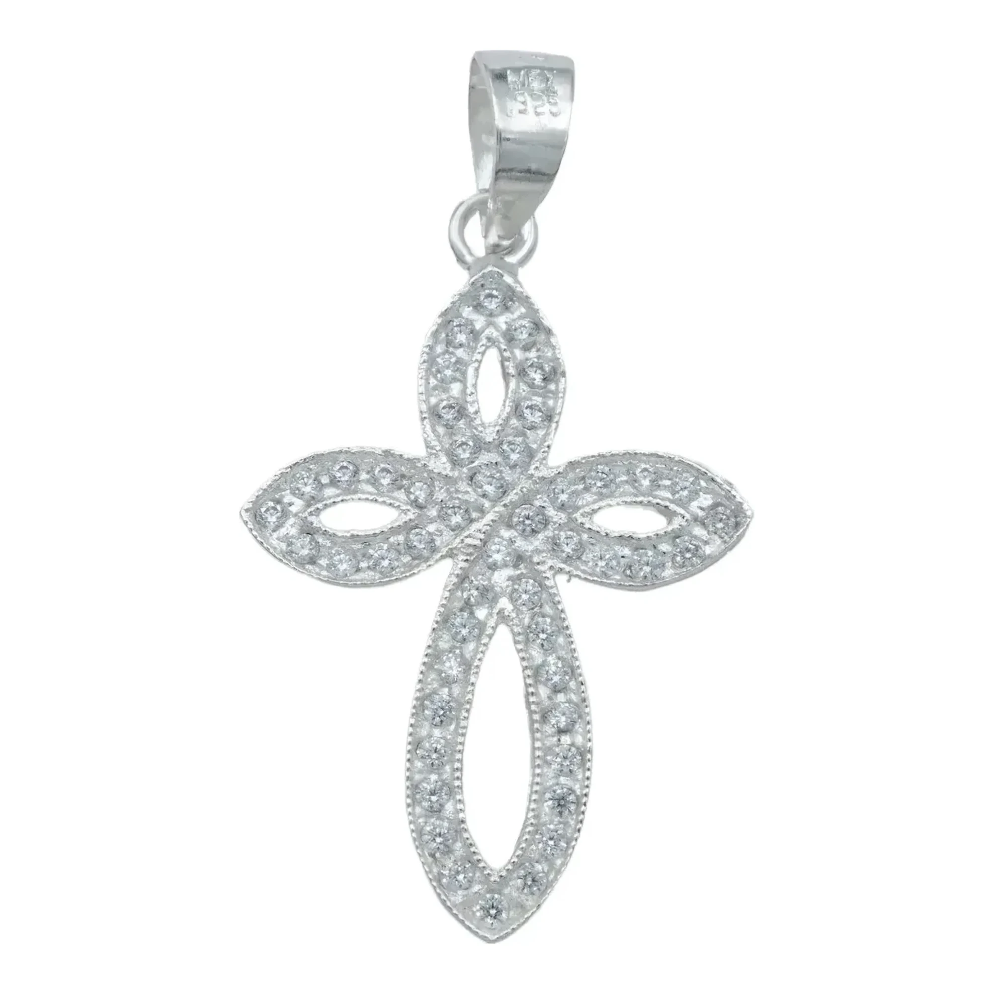 Dije de cruz de plata para hombre ley .925 diseño redondo con incrustación de zirconia blanca brillante acabado pulido