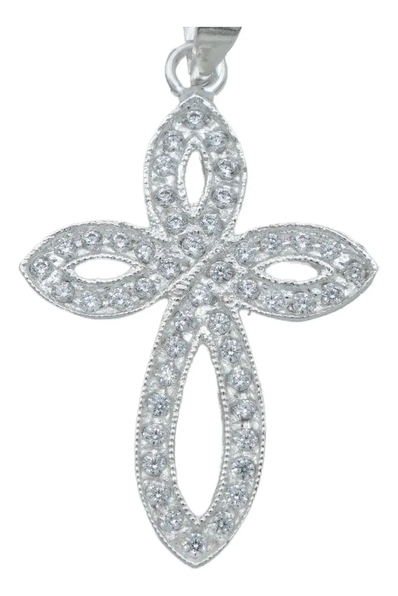 Dije Cruz Redonda Plata 925 con Zirconia Blanca para Hombre - Imagen 1