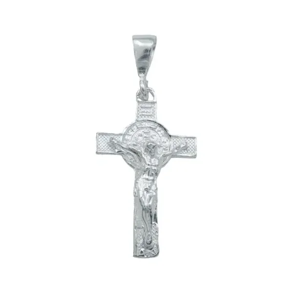 Dije Cruz San Benito Plata 925 Artesanal Religioso Unisex - Imagen 1