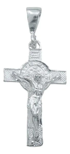 Dije Cruz San Benito Plata 925 Artesanal Religioso Unisex - Imagen 1