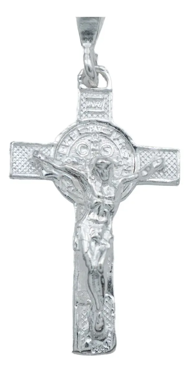 Dije Cruz San Benito Plata 925 Artesanal Religioso Unisex - Imagen 1