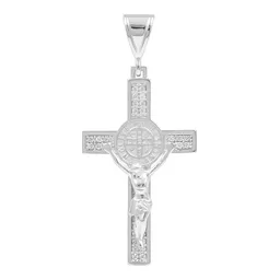 Dije Cruz San Benito Cristo Plata 925 con Zirconias Unisex - Imagen 1