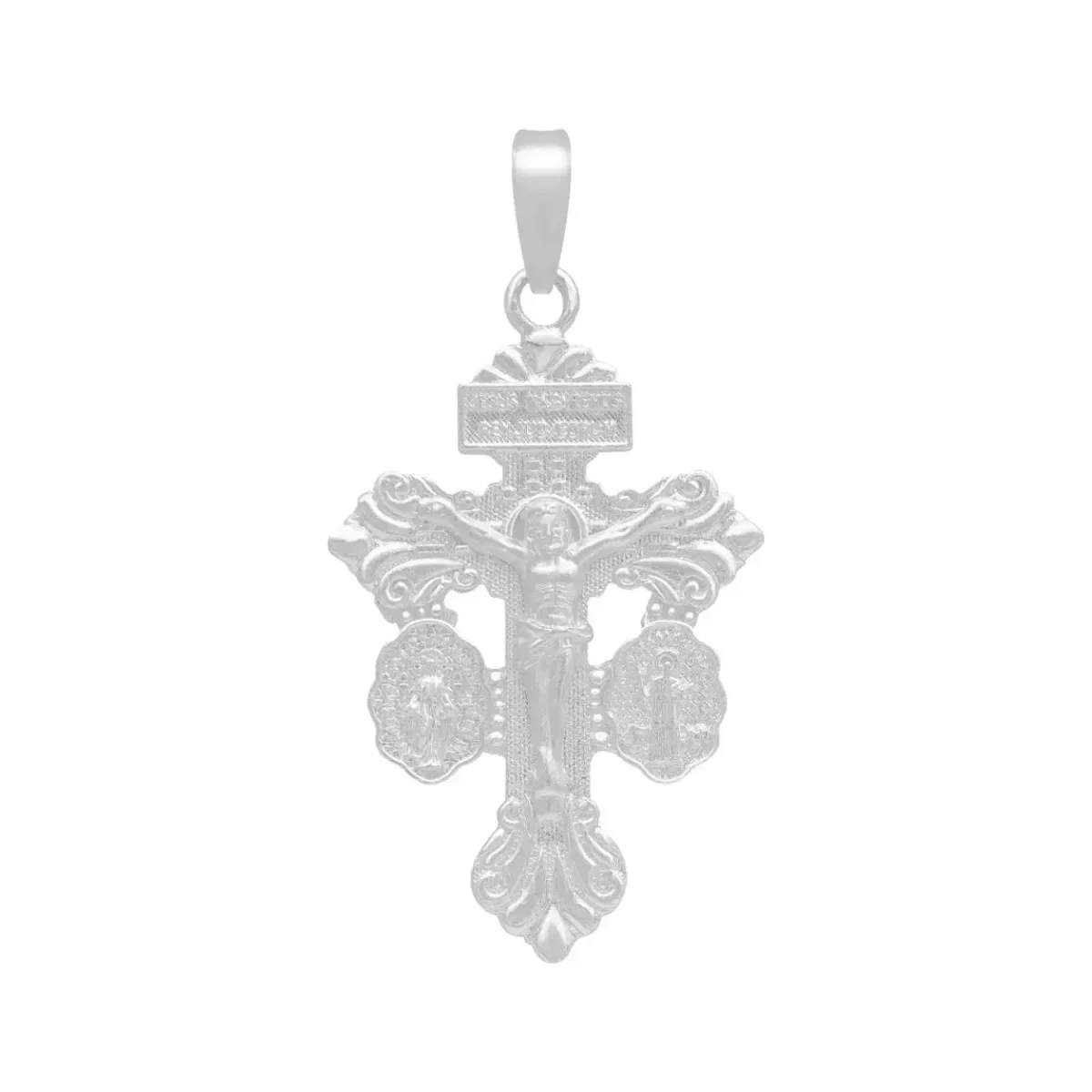 Dije cruz de San Benito plata 925 nacional doble vista acabado liso brillante amuleto espiritual colgante religioso 40 mm