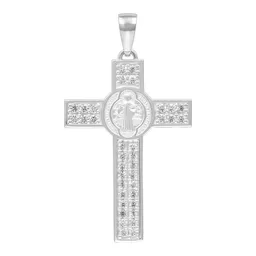 Dije Cruz San Benito Plata 925 con Zirconia Transparente - Imagen 1
