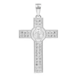 Dije Cruz San Benito Plata 925 con Zirconia Transparente - Imagen 1