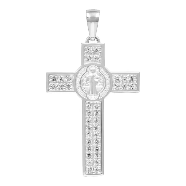 Dije Cruz San Benito Plata 925 con Zirconia Transparente - Imagen 1