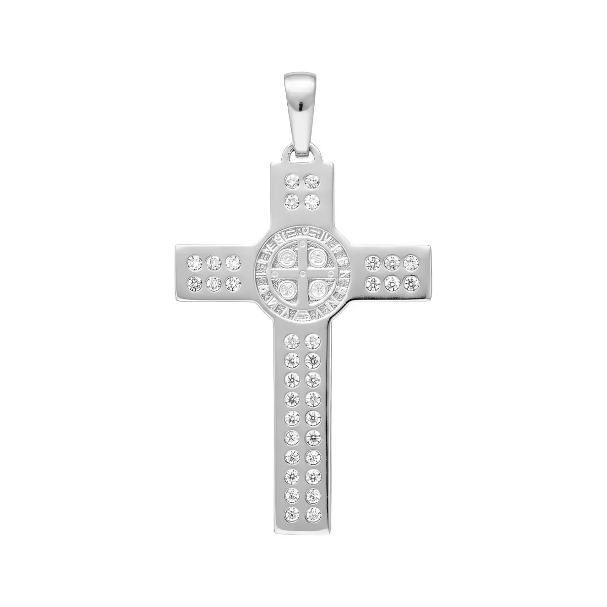 Dije Cruz San Benito Plata 925 con Zirconia Transparente - Imagen 2