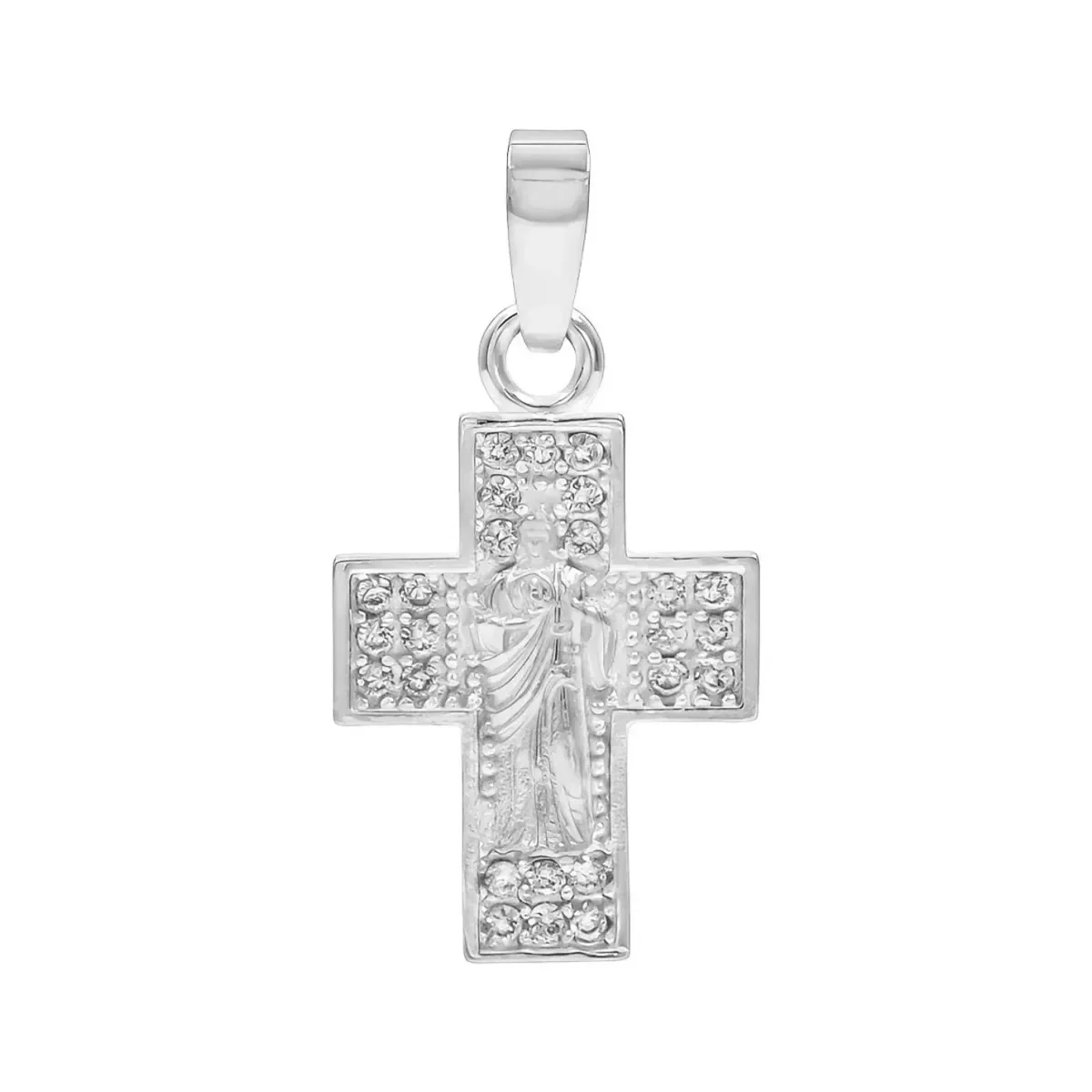 Dije Cruz San Judas Plata .925 con Zirconia brillante, colgante religioso plata .925 para hombre, joyería artesanal mexicana