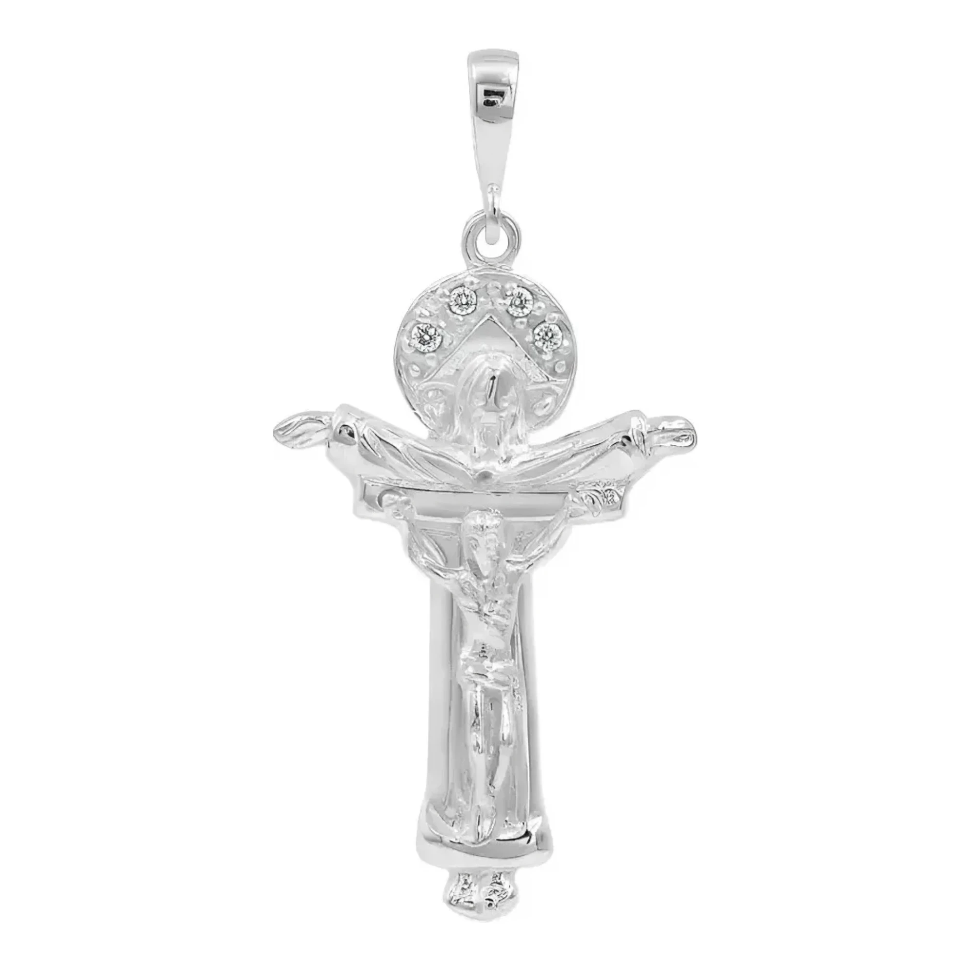 Dije cruz con zirconias plata 925 doble halo y acabado doble vista para mujer en elegante collar de plata .925 brillante