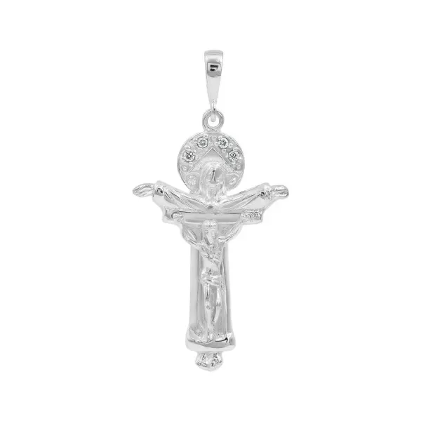 Dije Cruz Santísima Trinidad Plata 925 Doble Halo con Zirconia - Imagen 1