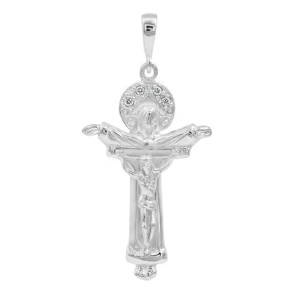 Dije Cruz Santísima Trinidad Plata 925 Doble Halo con Zirconia - Imagen 1