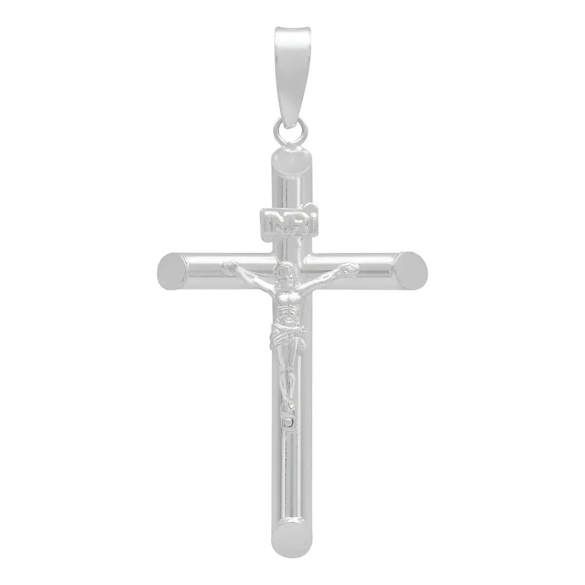 Dije Cruz Tubo Liso Plata .925 para caballero, joyería masculina de plata mexicana con diseño minimalista moderno, colgante v