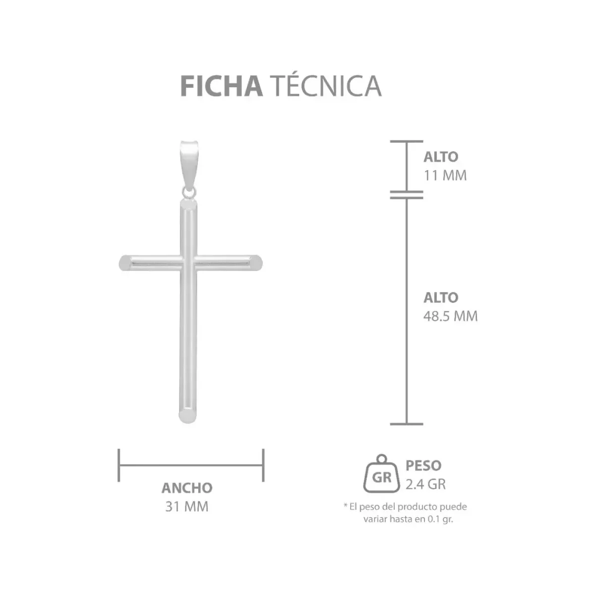 Dije Cruz Tubo Liso 6cm Plata .925 - Imagen 7