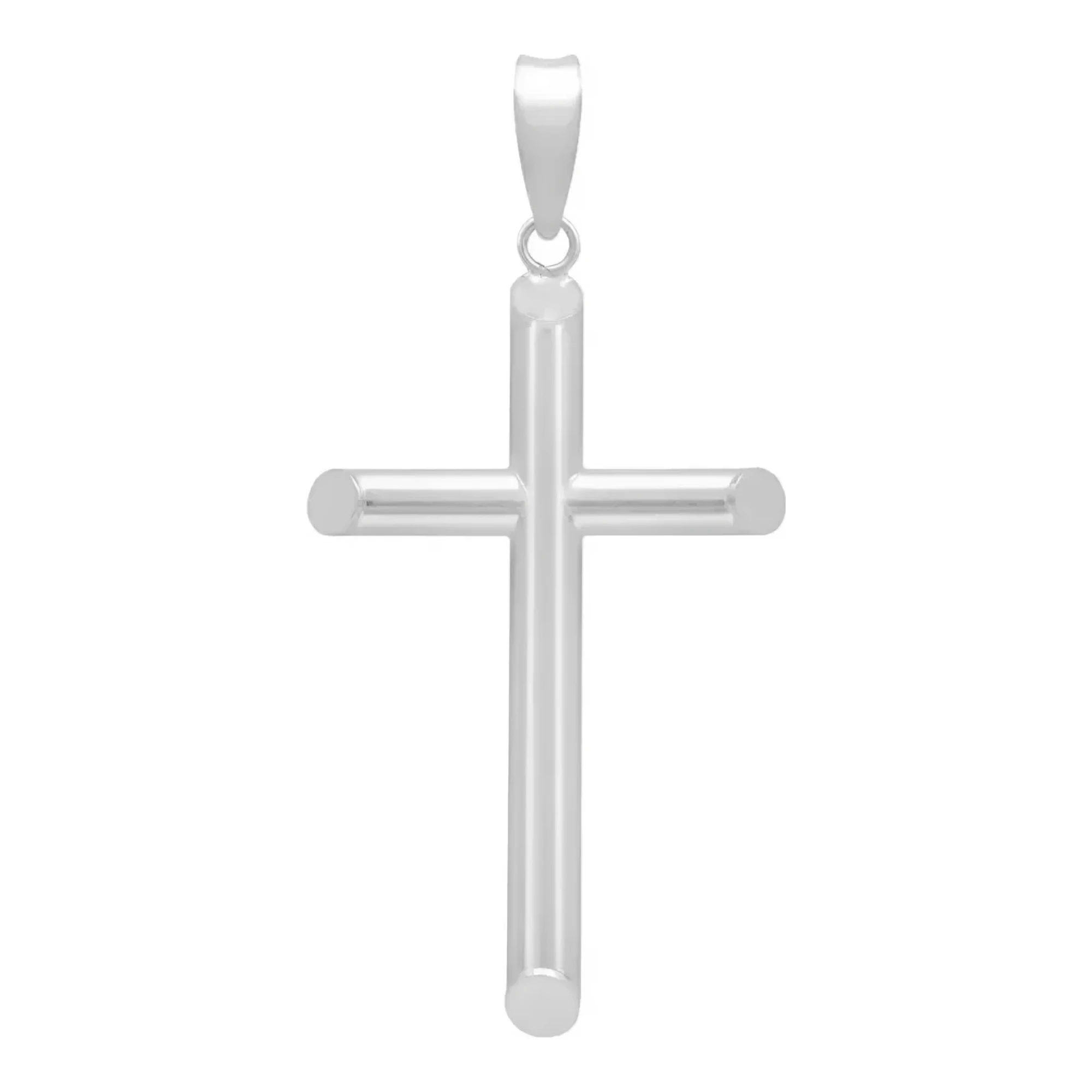 Dije cruz tubo liso de plata .925 nacional brillante acabado liso tubular plateado colgante unisex compatible con cadenas