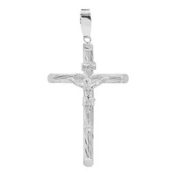 Dije Cruz Tubular Cristo Diamantado Plata 925 - Imagen 1
