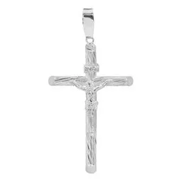 Dije Cruz Tubular Cristo Diamantado Plata 925 - Imagen 1