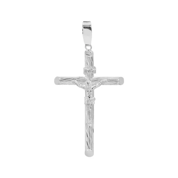 Dije Cruz Tubular Cristo Diamantado Plata 925 - Imagen 1