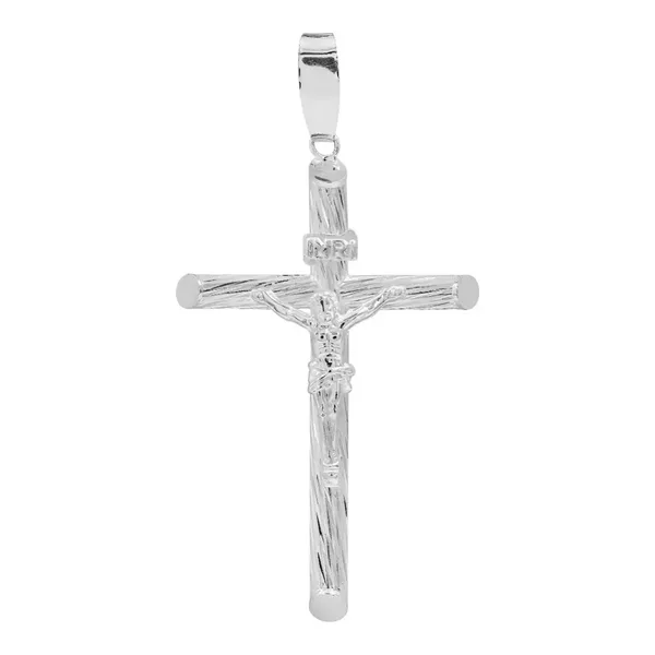 Dije Cruz Tubular Cristo Diamantado Plata 925 - Imagen 1