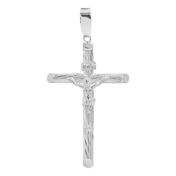 Dije Cruz Tubular Cristo Diamantado Plata 925 - Imagen 1