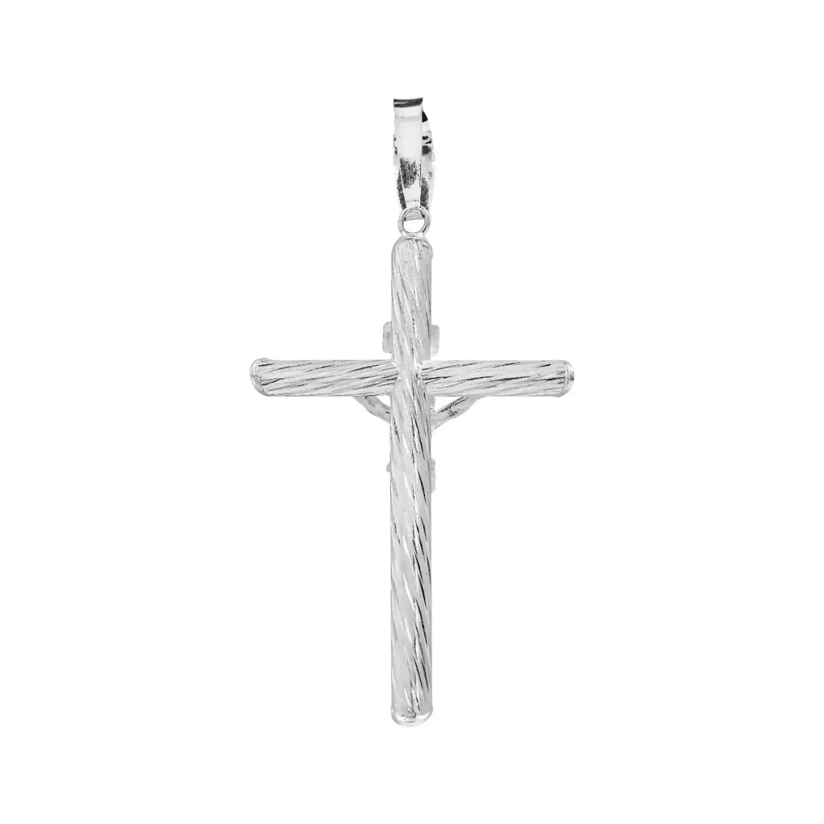 Dije Cruz Tubular Cristo Diamantado Plata 925 - Imagen 2