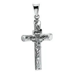 Dije Cruz Tubular Cristo Plata Ley .925 Corteza Diamantado - Imagen 2