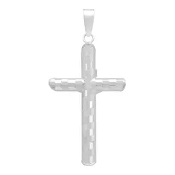 Dije Cruz Tubular Plata 925 Diseño Ajedrez Diamantado - Imagen 2