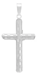 Dije Cruz Tubular Plata 925 Diseño Ajedrez Diamantado - Imagen 2