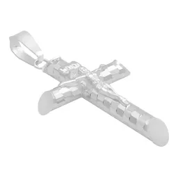 Dije Cruz Tubular Plata 925 Diseño Ajedrez Diamantado - Imagen 3