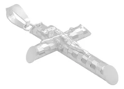 Dije Cruz Tubular Plata 925 Diseño Ajedrez Diamantado - Imagen 3