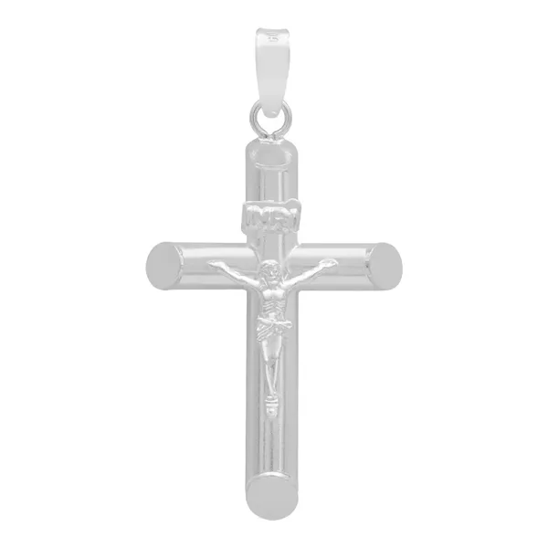 Dije Cruz Tubular Plata 925 Lisa para Hombre - Imagen 1