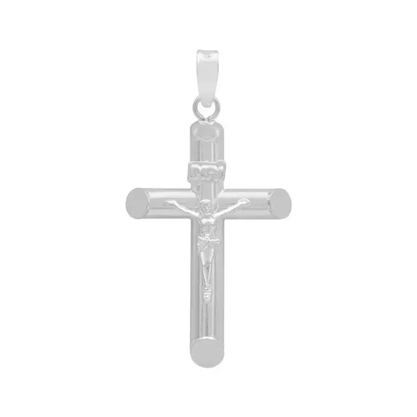 Dije Cruz Tubular Plata 925 Lisa para Hombre - Imagen 1