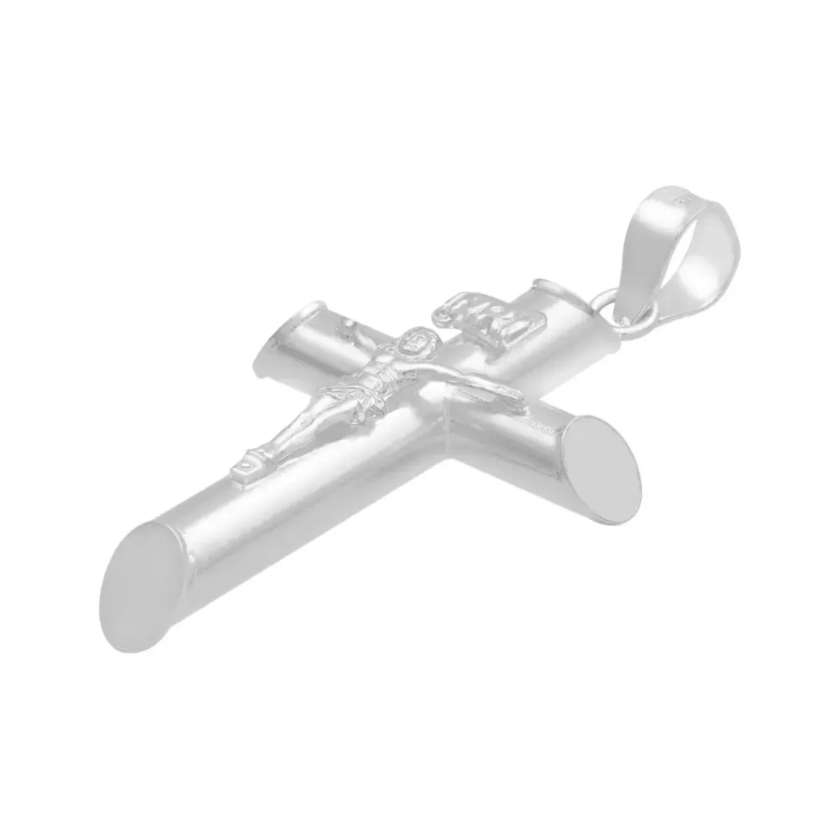Dije Cruz Tubular Plata 925 Lisa para Hombre - Imagen 4