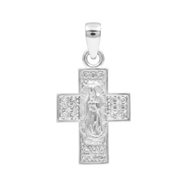 Dije Cruz Virgen Guadalupe Plata 925 Zirconias - Imagen 1