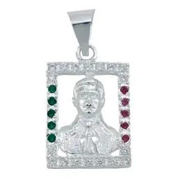 Dije Cuadrado Jesús Malverde Plata 925 Zirconia Tricolor - Imagen 1