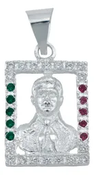 Dije Cuadrado Jesús Malverde Plata 925 Zirconia Tricolor - Imagen 1