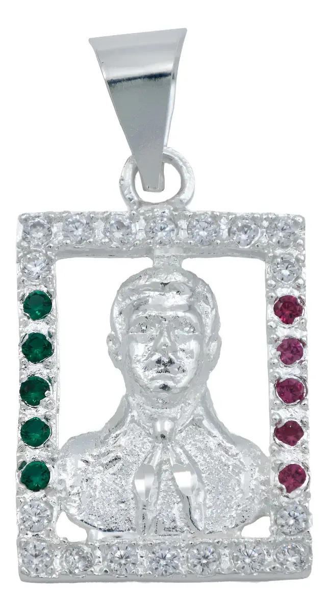Dije Cuadrado Jesús Malverde Plata 925 con Zirconia Tricolor. Joyería artesanal mexicana, colgante espiritual plata, un dije