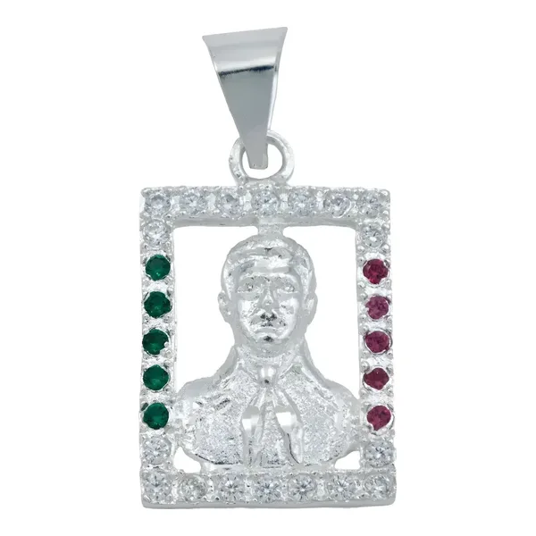 Dije Cuadrado Jesús Malverde Plata 925 Zirconia Tricolor - Imagen 1
