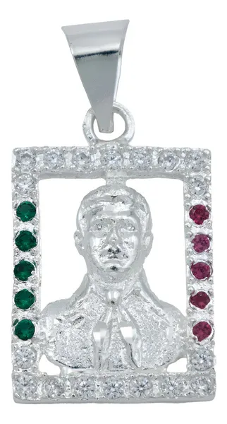 Dije Cuadrado Jesús Malverde Plata 925 Zirconia Tricolor - Imagen 1