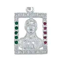 Dije Cuadrado Jesús Malverde Plata 925 Zirconia Tricolor - Imagen 2