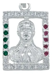 Dije Cuadrado Jesús Malverde Plata 925 Zirconia Tricolor - Imagen 2