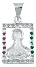 Dije Cuadrado Jesús Malverde Plata 925 Zirconia Tricolor - Imagen 3