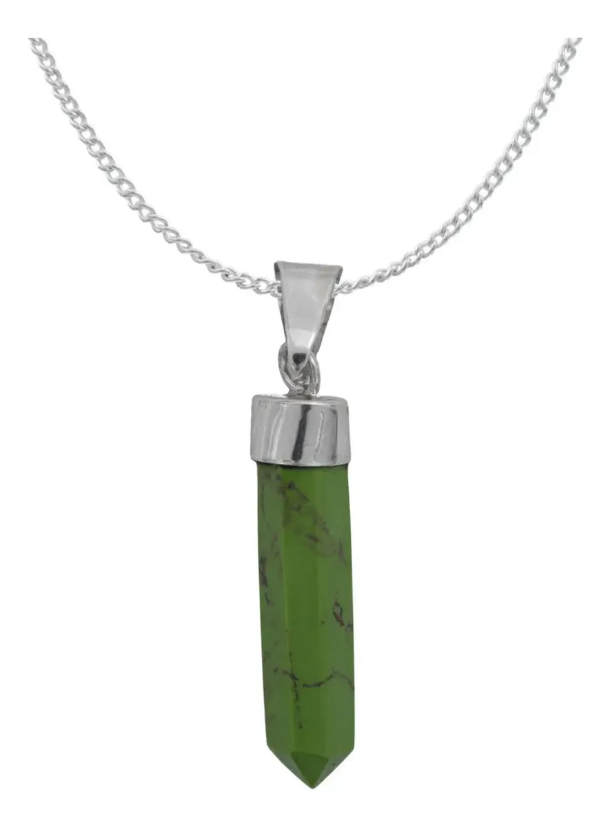 Dije Cuarzo Verde Natural Prisma Plata 925 Ley, collar genderless moderno. Joyería sostenible mexicana con significado holíst