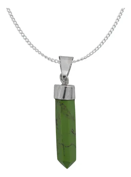 Dije Cuarzo Verde Natural Prisma Plata 925 Ley Unisex Diseño Moderno - Imagen 1