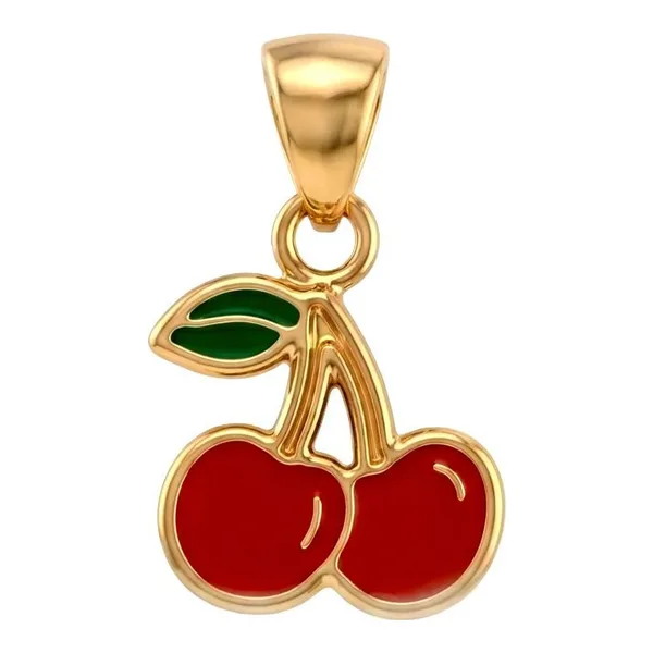 Dije de Cereza de Oro 10k Esmaltado Rojo 16 mm