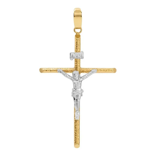 Dije de cruz con Cristo en dos tonos oro amarillo y blanco 10k - Joyaris joyería fina mexicana